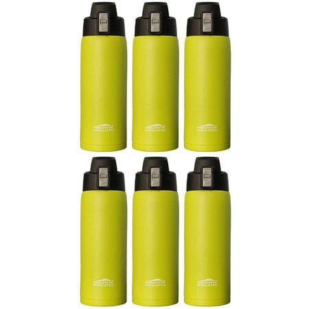 

6-Pack (Vapor Lime) - Aquatix 21 Ounce Pure Stainless Steel Double Wall Vacuum Insulated Sports Water Bottle Convenient Flip Top - Keeps Drinks Cold for 24 Hours Hot for 6 Hours. Perfect for Gifts