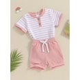 thumbnail image 2 of Baby 2 Piece Outfits Summer Striped Short Sleeve Romper and Elastic Shorts Set for Toddler Newborn Girl Boy, 2 of 13