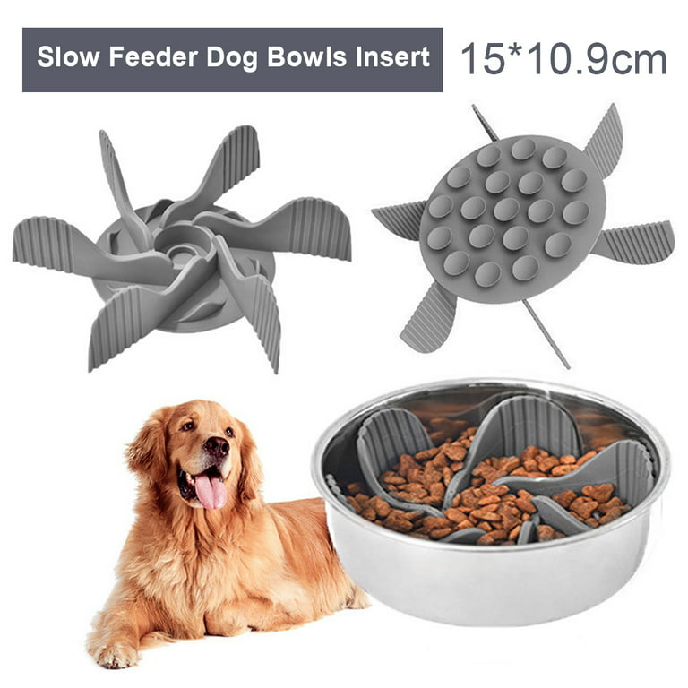 Slow Feed Dog Bowl for Raised Pet Feeders , Maze Food Bow,Compatible with  Elevated Diners ,Small to Medium Breeds , 1.5 Cup, 6-6.25 Inch Feeder Holes  , Grey 