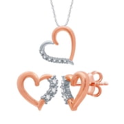 0.1 Carat Total Weight Sterling Silver With 14 Karat Gold Plate Earring and Pendant Set