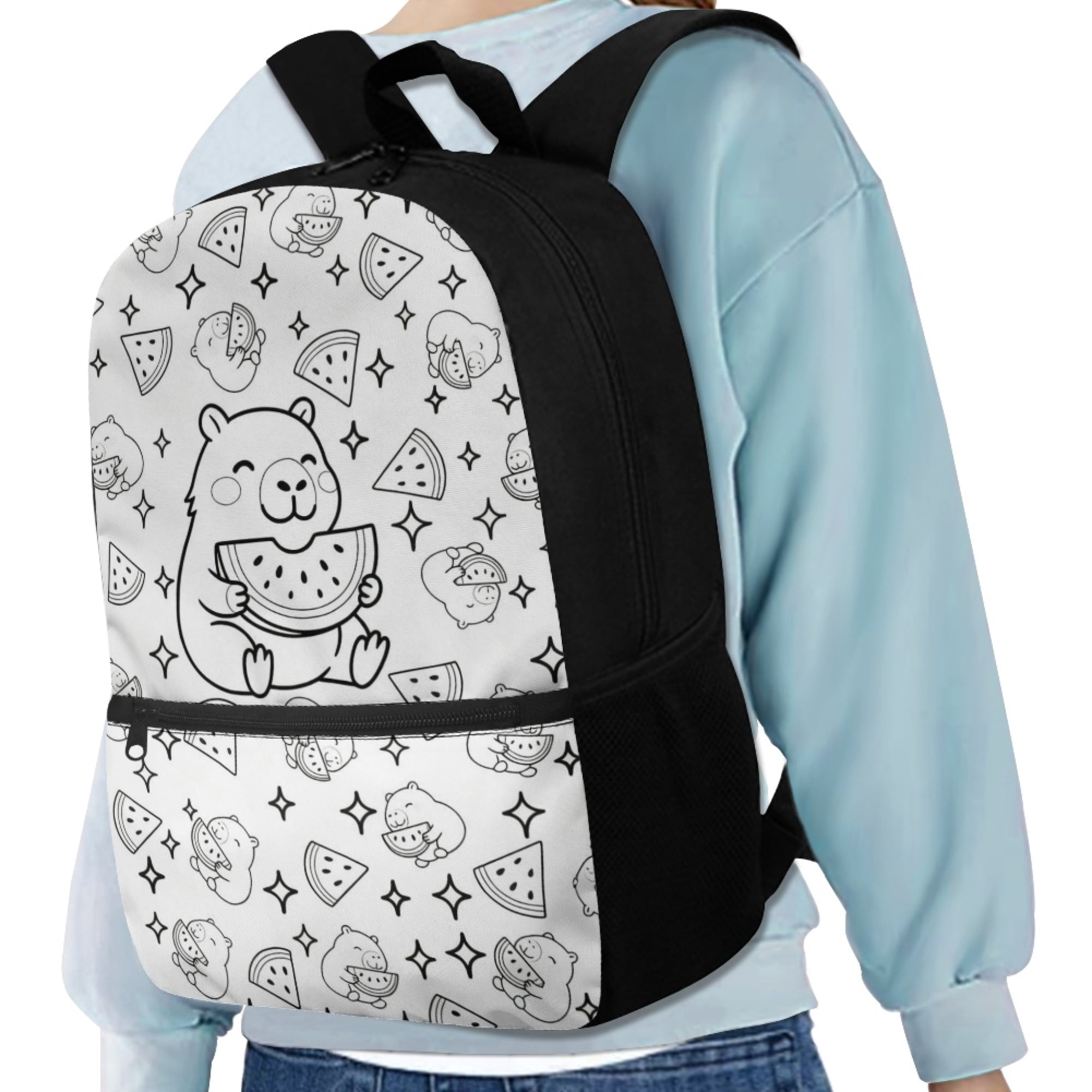 Uourmeti Lightweight 17 Inch Backpack for Travel Work, Stylish Durable Spacious Compartment School Backpack, Bear Watermelon Pattern
