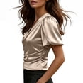 thumbnail image 6 of Miluxas Women's Satin Silk Blouses Wrap V Neck Puff Short Sleeve Shirts Casual office Work Tops Rose Gold XXL(XXL), 6 of 7