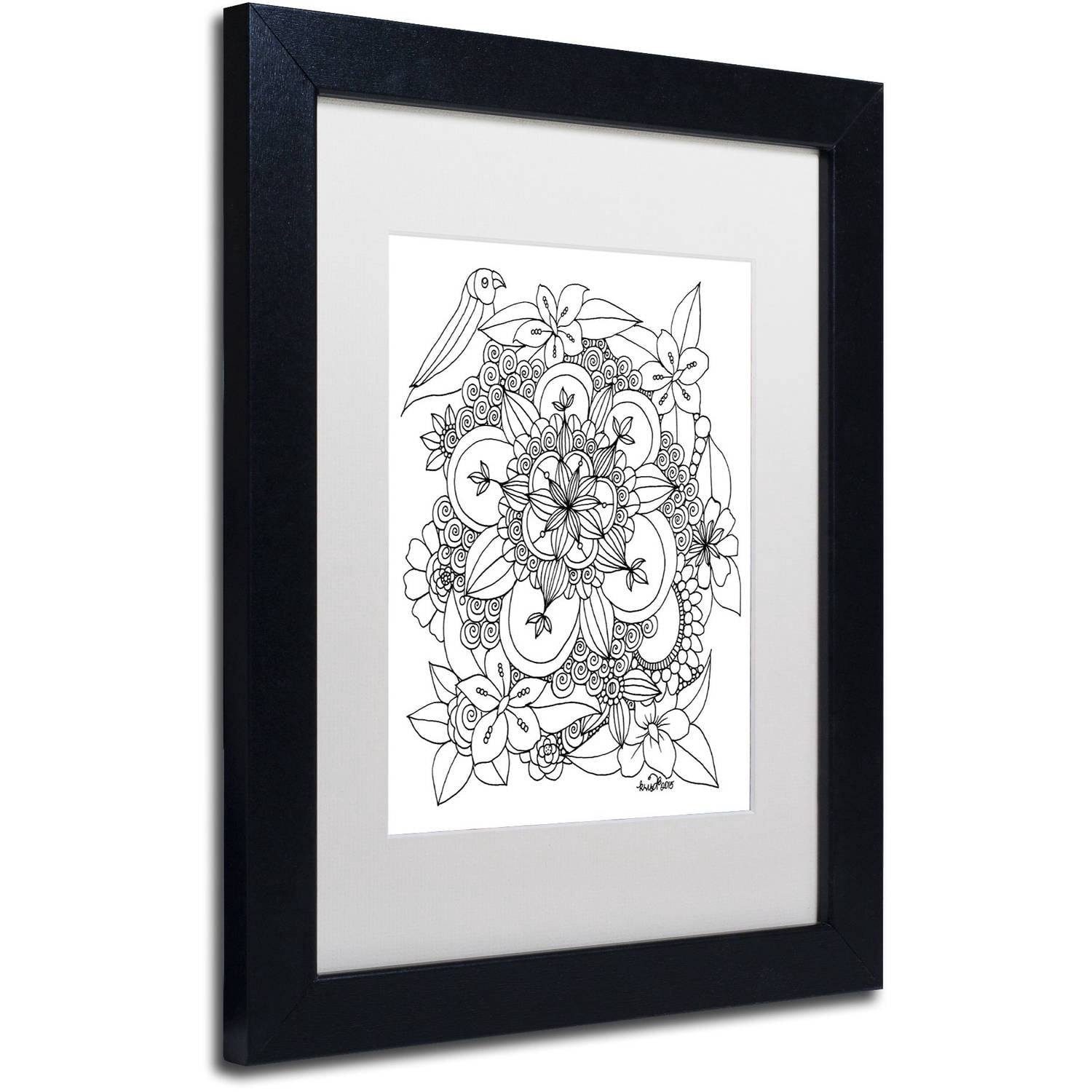 Trademark Fine Art "Fairies and Woodland Creatures 7" Canvas Art by KCDoodleArt White Matte, Black Frame
