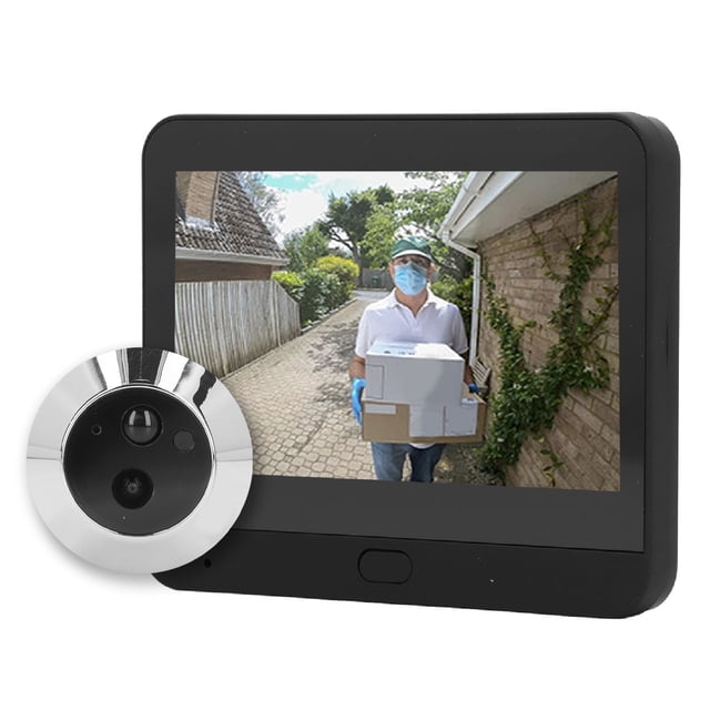 Wireless Video Doorbell, 4.3inch IPS LCD Screen Night Vision Two Way Intercom Digital Peephole Viewer for Household Silver,Black