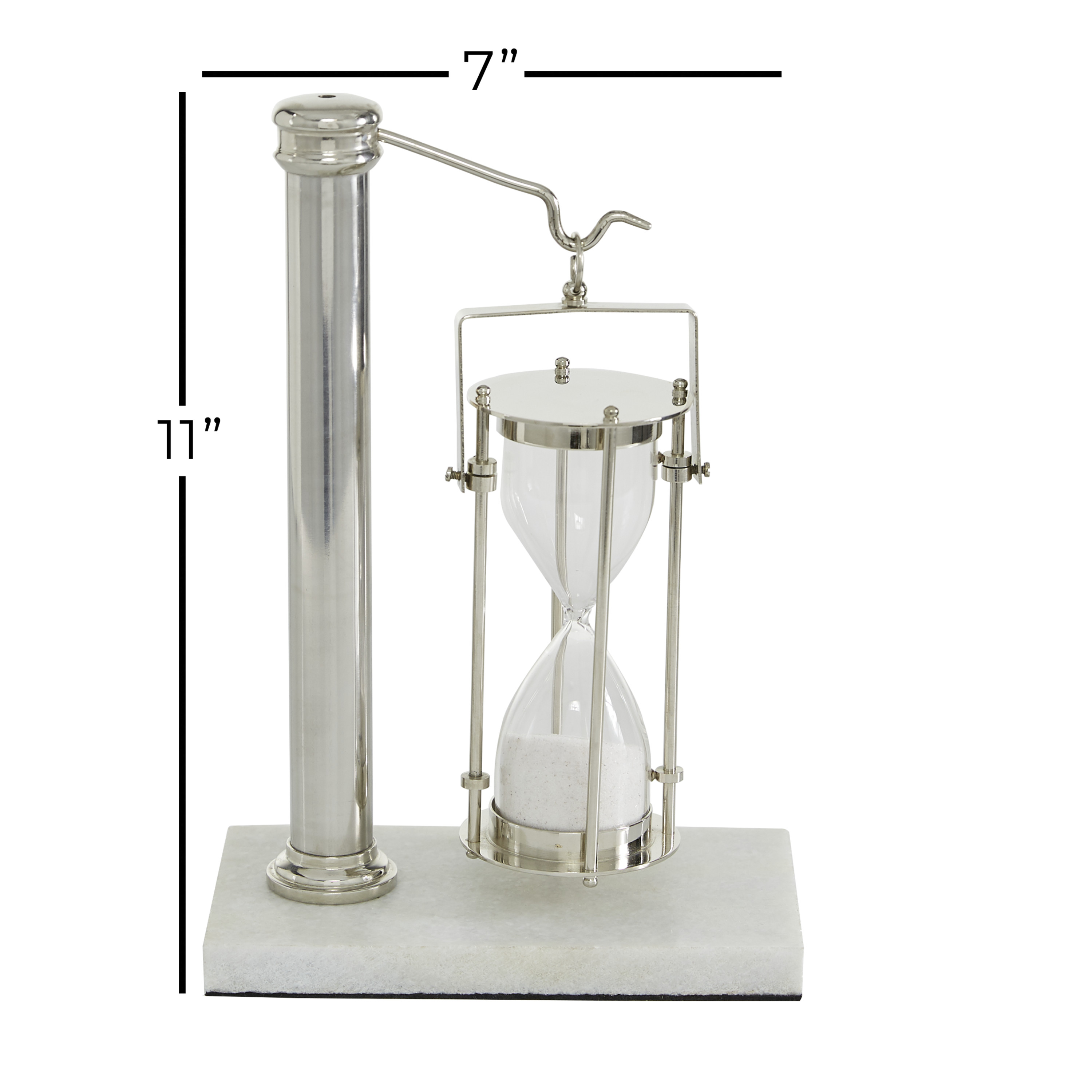 DecMode 7" x 10" Silver Brass Hourglass Sand Timer, 1-Piece