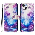 thumbnail image 2 of Compatible for iPhone 14 Wallet Case, Painting Pattern Premium PU Leather [Credit Card Holder] [Wrist Strap] Flip Stand Feature Purse Case Full Body Protective Pattern Phone Cover, Dream, 2 of 17
