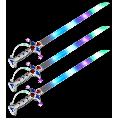 - Set of 3 VT Deluxe Blade Flashing LED & Clanging Sounds Party Favor Toy Light Up Sword Sabers (Colors May Vary)