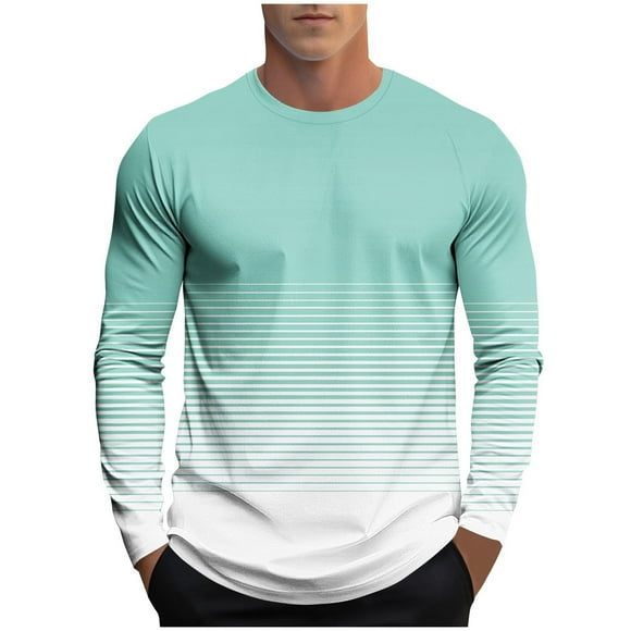Ziynglg Chandails pour Hommes, Chandail à Rayures Imprimées, Col Rond, Manches Longues, Hauts Décontractés pour Hommes