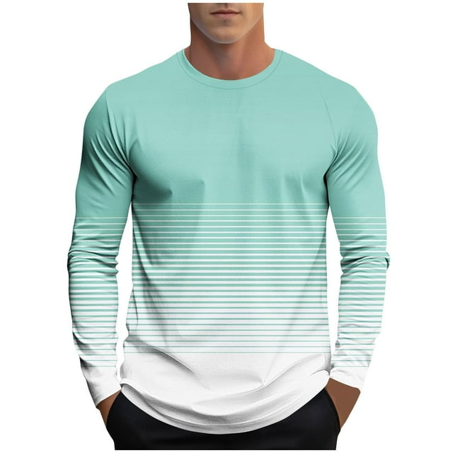 Ziynglg Chandails pour Hommes, Chandail à Rayures Imprimées, Col Rond, Manches Longues, Hauts Décontractés pour Hommes