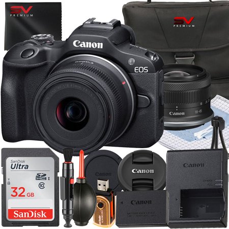 Canon EOS R100 Mirrorless Camera with RF-S 18-45mm Lens + SanDisk 32GB Memory Card + Case + SV Premium Accessory Bundle