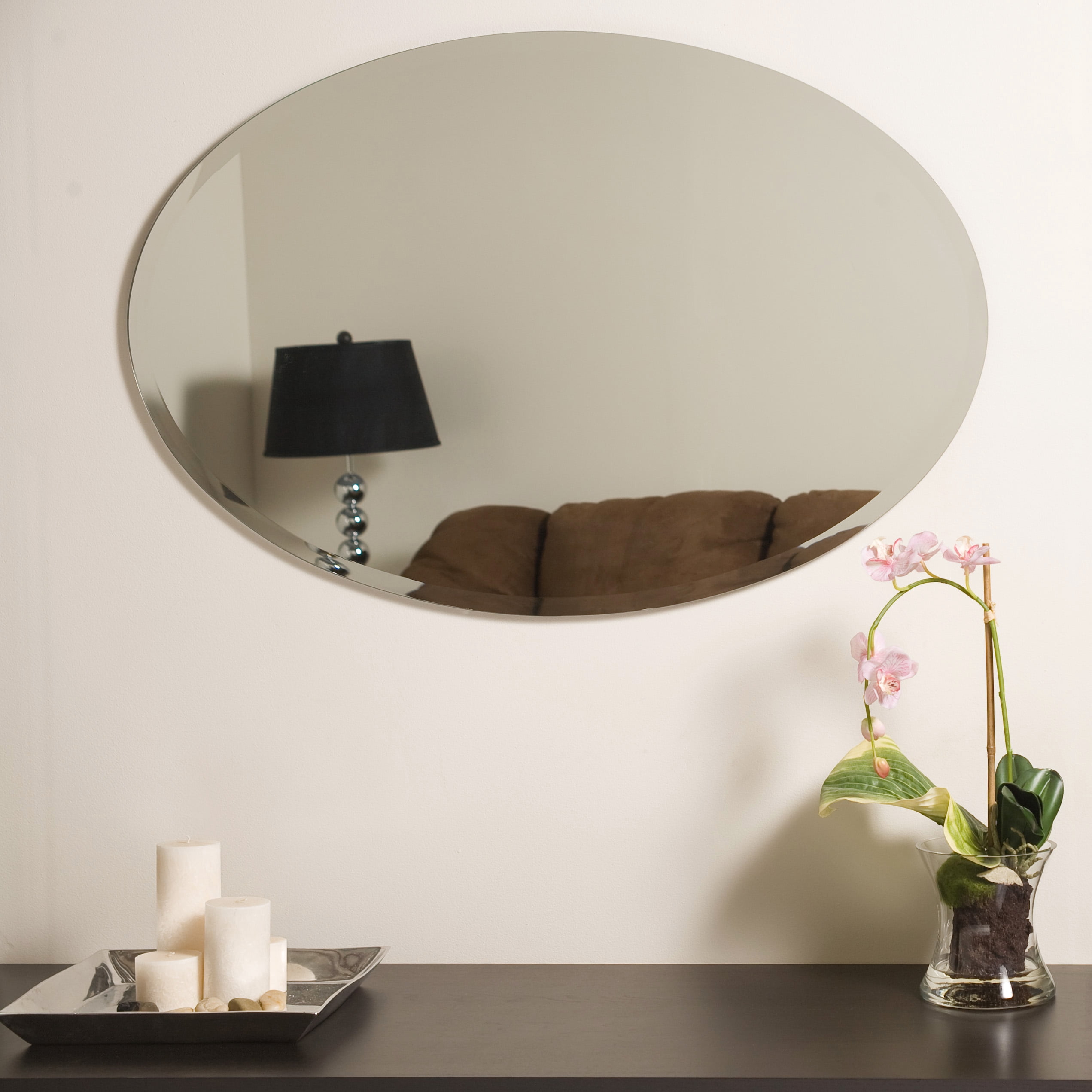 Decor Wonderland Jaxon 23.6" x 31.5" Oval Frameless Bathroom Vanity Mirror with Bevel - Hangs Horizontally or Vertically
