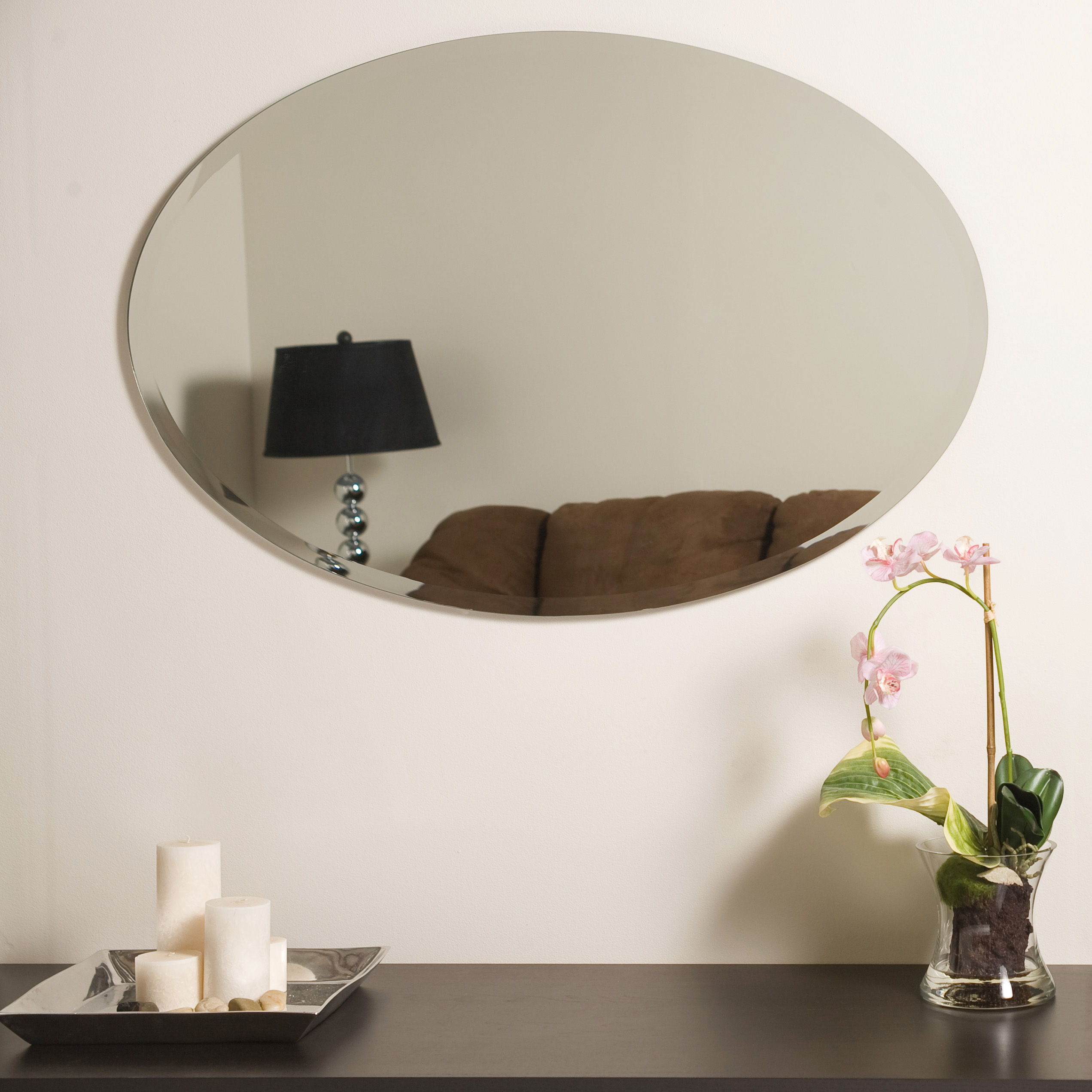 Decor Wonderland Jaxon 23.6" x 31.5" Oval Frameless Bathroom Vanity Mirror  with Bevel Hangs Horizontally or Vertically