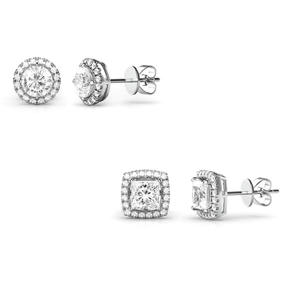 Sterling Silver Halo Studs (2 Pair) Earring Set with crystals from Swarovski for Women