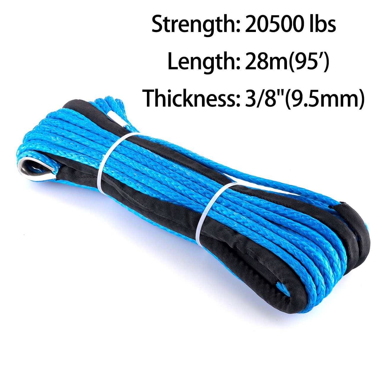 3/8 98ft Synthetic Winch Rope Line Cable W/Protective Sleeve & Hook 22000 lbs for ATV UTV Blue 