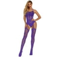 thumbnail image 2 of Fimkaul Women's Underwear Bodysuit Mesh Hollow Fishnet BabyDoll Underwear Nightwear Overalls Purple, 2 of 3
