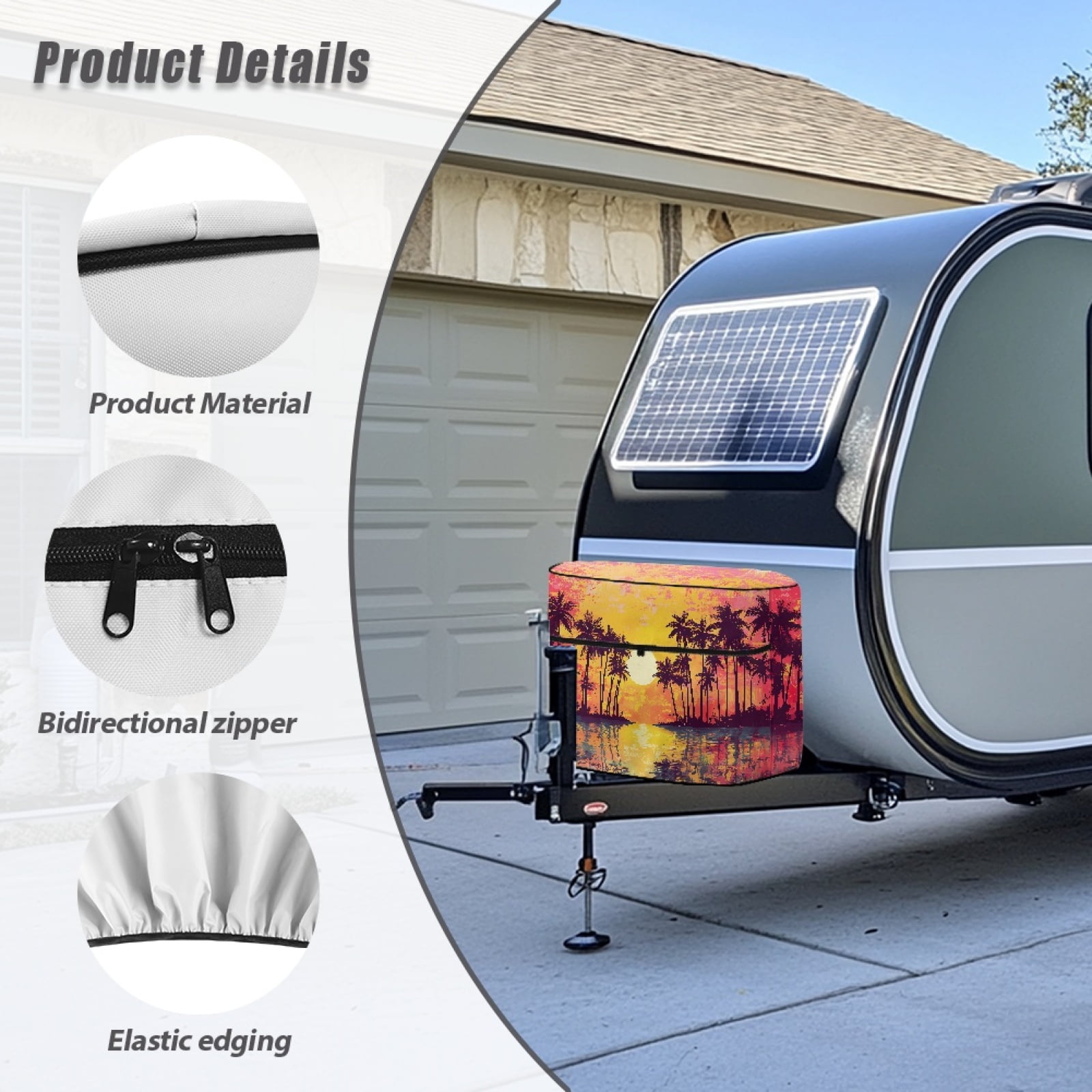 Yuyamidu Sunset Seaside RV Propane Tank Cover 20LB, Coconut Tree Camper Propane Tank Cover, Weather Resistant Sun Protection RV Trailer Travel Camper Accessories