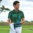 thumbnail image 3 of Picia Green Gold Glitter Print Men's Polo Shirt, Two-Button Closure Pique Polo Shirt, Summer Fashion Golf Shirt-Medium, 3 of 6