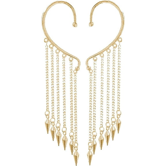 Gold Silver Long Tassel Ear Cuff Chain Earrings,Punk Retro Ear Crawler Earrings,Hip Hop Ear Wrap Droping Earrings for Women Gifts