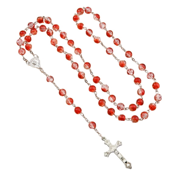 Collar con forma de rosario CACALOSS con cuentas florales de vidrio de 8 mm para bautizo