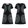 thumbnail image 3 of Bixox Robe d'Été à Manches Courtes pour Femmes Robe Ample Longueur Genou avec Poches-Mandala, 3 of 7