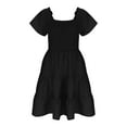 thumbnail image 4 of Spazoro Little and Big Girls Dresses, Round Neck Short Sleeve Waist Cinched Solid Color Casual Dresses for Girls Black Size 9 T, 4 of 8