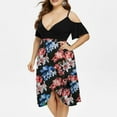 thumbnail image 4 of Jinhomg Womens 2025 Summer Dresses Trendy Cold Shoulder Spaghetti Strap Dress Plus Size Casual Boho Floral Print V-Neck Midi Dresses 50 Percent off Deals Today Blue XXL, 4 of 8