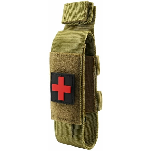 Tactical Molle Tourniquet Holder, Portable TQ Military First Aid Equipment Case & Trauma Medical Shear Pouch (Tan)