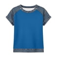 thumbnail image 5 of GUACER Women's Casual Waffle Knit T-Shirt Denim Spliced Short Sleeve Raglan Top Loose Fit Crewneck Color Block Blouse, 5 of 8