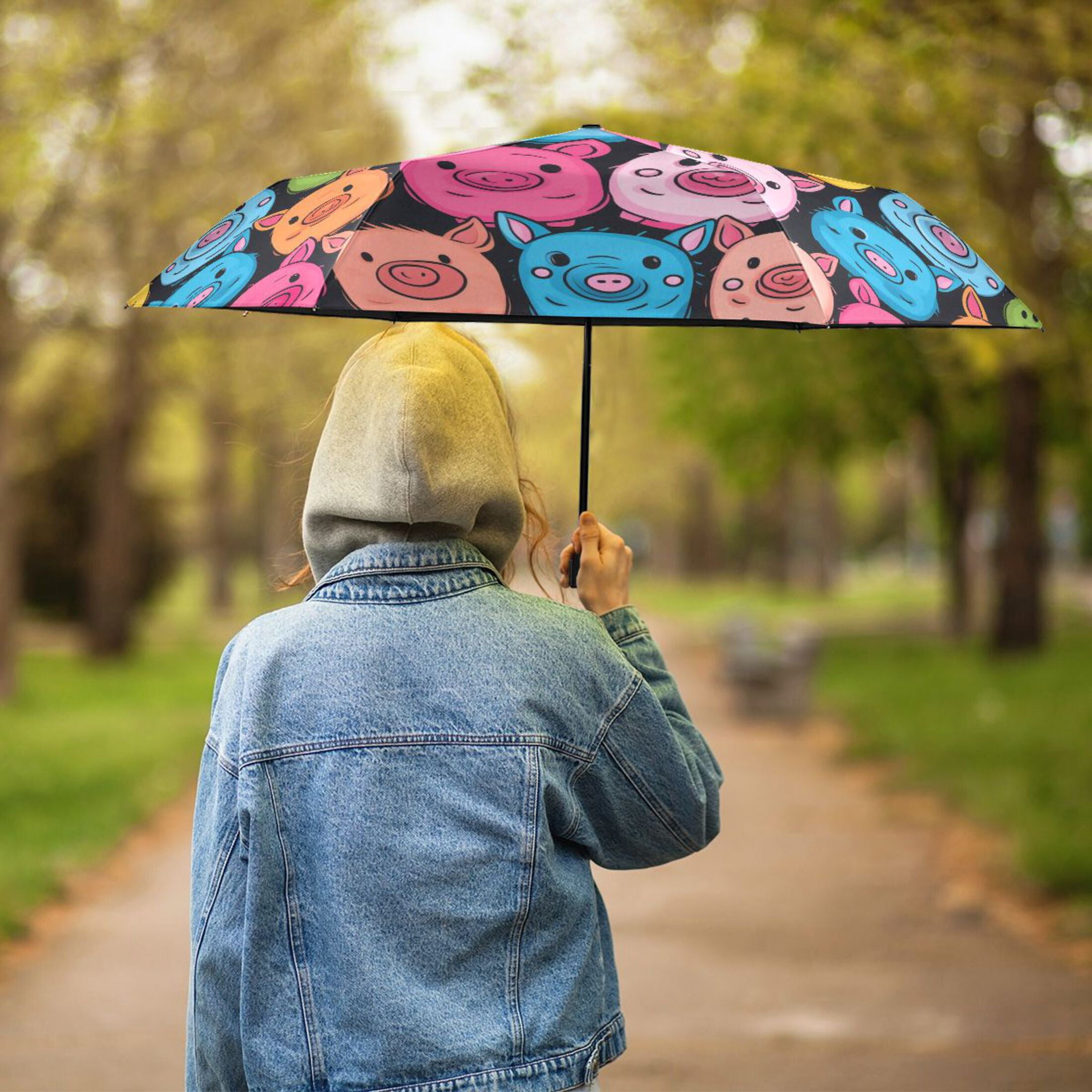 Colorful Pig Face Compact Sun Umbrella Windproof Travel Umbrellas for Rain Strong Portable UV Protection
