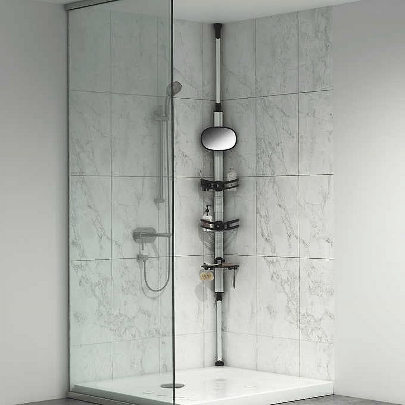 Artika Azzuro Shower Caddy 4-Shelf Stainless Steel with Mirror and Loofah for Adults Silver