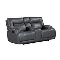 New Classic Furniture Titan Faux Leather Console Loveseat with Dual Recliners, Gray