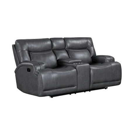 New Classic Furniture Titan Faux Leather Console Loveseat with Dual Recliners, Gray