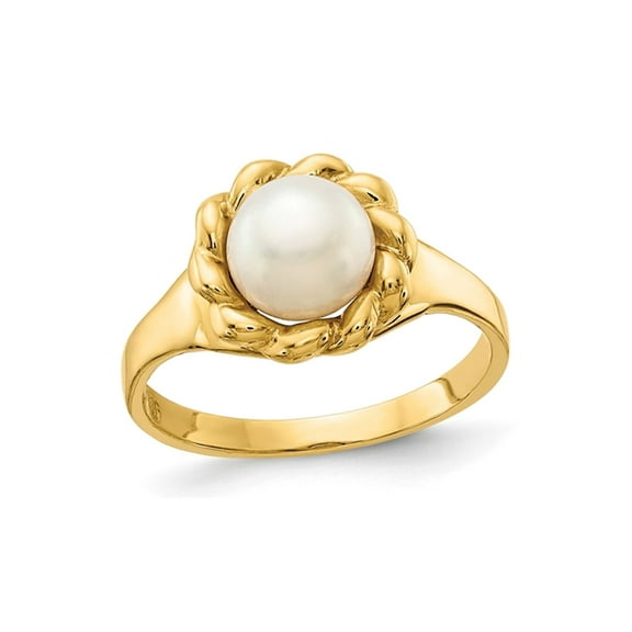 14K Yellow Gold 6-7mm Freshwater Cultured White Pearl Ring