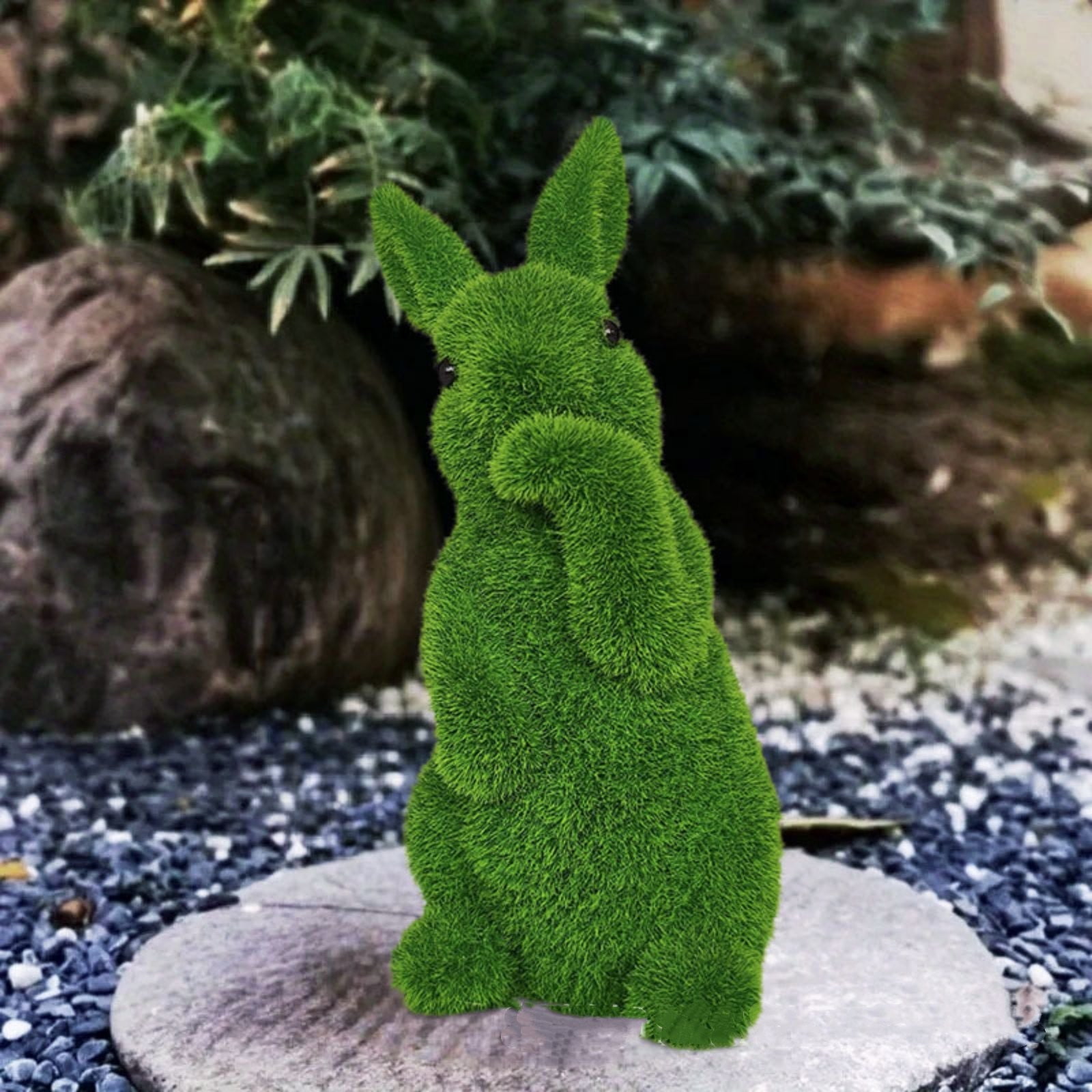 Green Resin Rabbit Statue, Easter Bunny Garden Ornament and Spring Home Decor for Lawn, Patio, or Tabletop