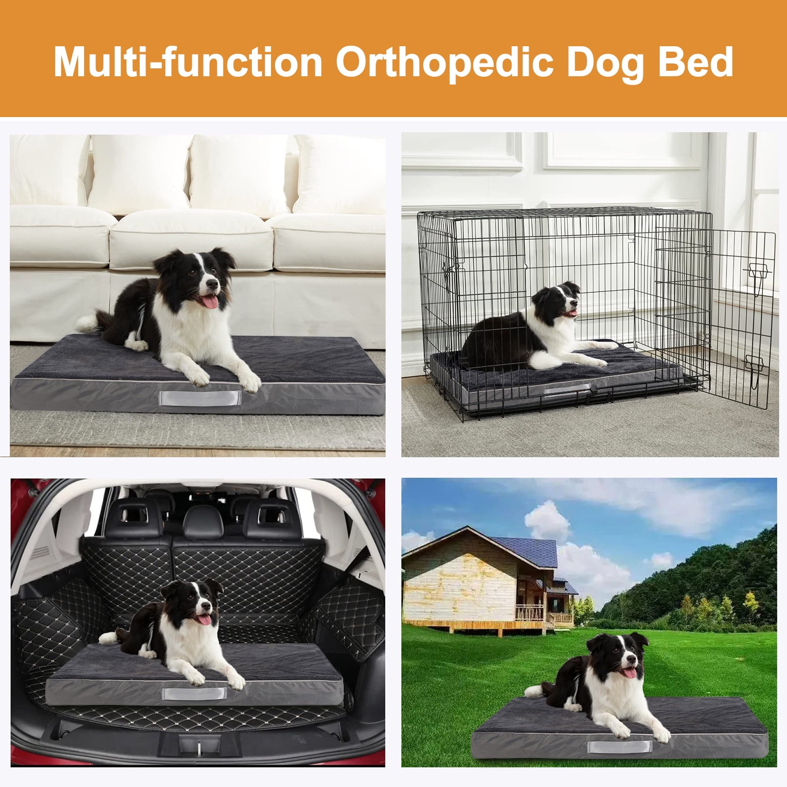 PayUSD Dog Bed for Extra Large Dogs Waterproof Thick Dog Beds Big Orthopedic Dog Beds with Removable Double Layer Washable Cover for Jumbo Dogs Pet Bed Mat Egg-Crate Foam, 2XL(47"X30"X4"), Gray