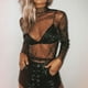 thumbnail image 4 of Camiseta De Malla Transparente Brillo Lentejuelas Sexy See Through Camisas Camiseta de malla de manga larga Top (Negro M) Ygjytge para Mujer Negro T M, 4 of 8