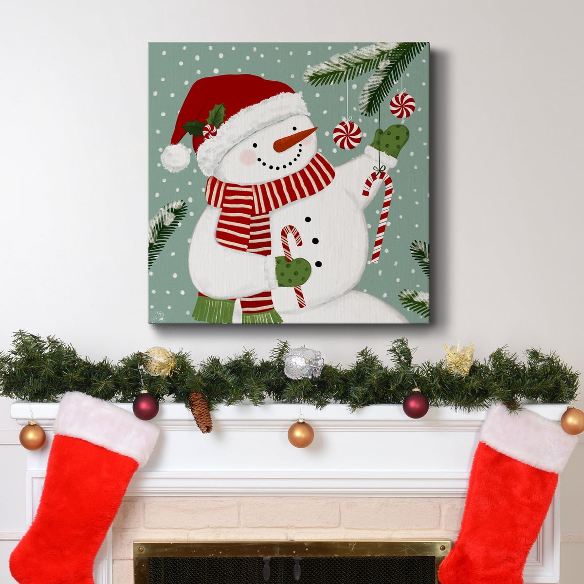 Peppermint Snowman I- Gallery Wrapped Canvas