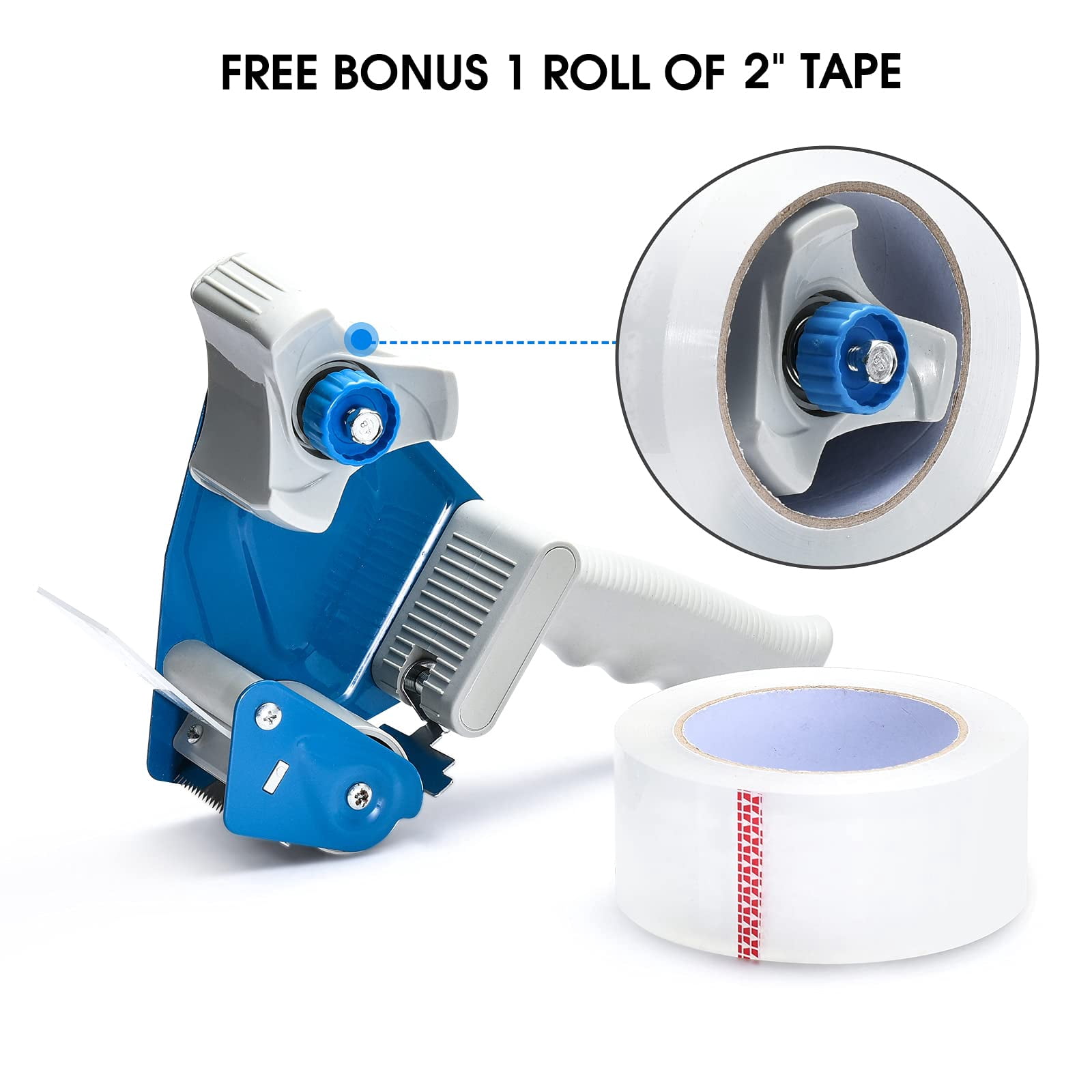 2 Inch Tape Gun Dispenser, Industrial Side Loading Packing Tape Dispenser, Heavy Duty Carton Sealing Tool for Warehouse Office Moving, Blue