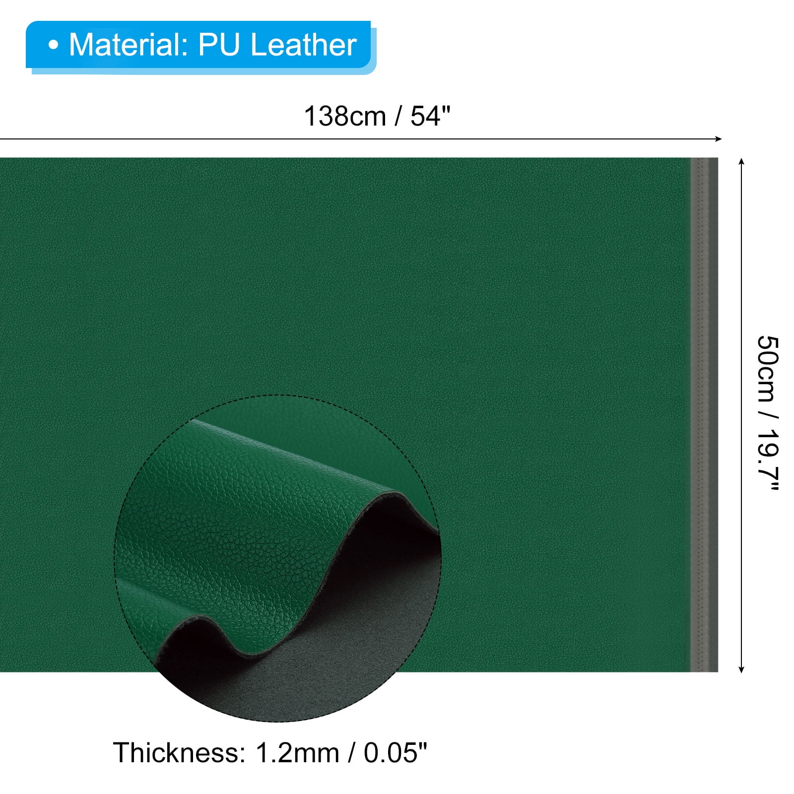 Uxcell 54x19.7x0.05 Inch PU Leather Book Cloth, Soft Colored Faux PU Leather Sheets, Forest Green