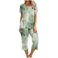 thumbnail image 2 of Soldes Aujourd'hui Liquidation Iumwxz Pyjamas Décontractés Fluides Tenues d'Été pour Femmes Teinture sur Nœuds Graphique Col Rond Manches Courtes Taille Élastique Pantalons Raccourcis Ensembles pour Vacances, 2 of 6
