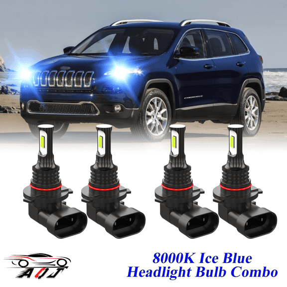 8000K Ice Blue LED Headlight Bulbs Combo Kit For Jeep Cherokee 2014-2018