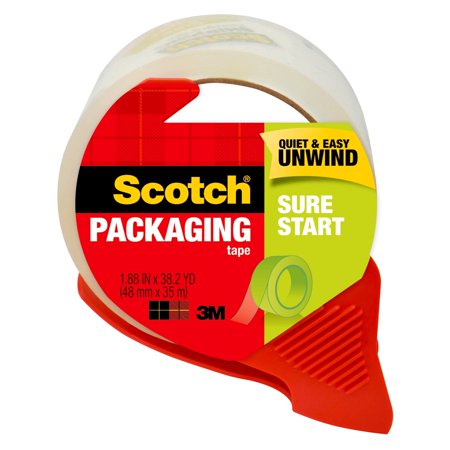 Scotch Sure Start Shipping Tape with Dispenser, 1.88 in. x 38.2 yd., Clear, 1