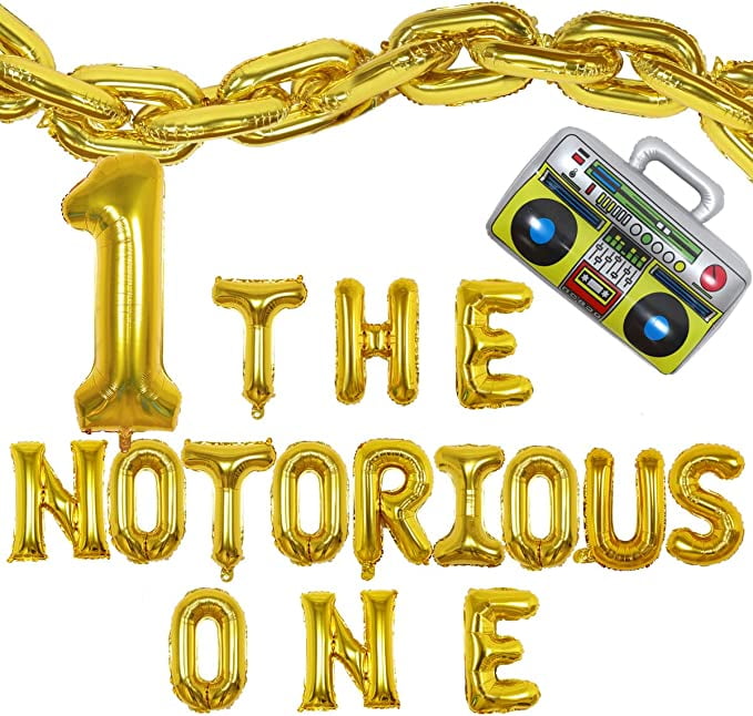 Baby 1st Birthday Decorations the Notorious One Birthday Decorations for Boy with Gold Chain Big Number 1 Foil Balloons Inflatable Radio for Hip Hop Theme First Bday Biggie Smalls Party Supplies