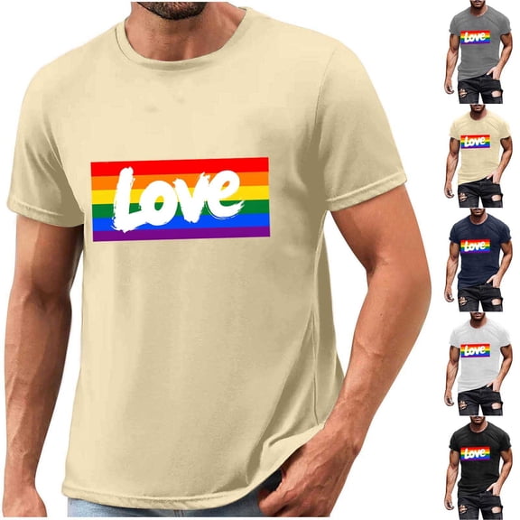 Frostluinai Pride Shirts for Men Short Sleeve Love is Love T Shirts Crew Neck Love Rainbow Letter Print Tops Gifts