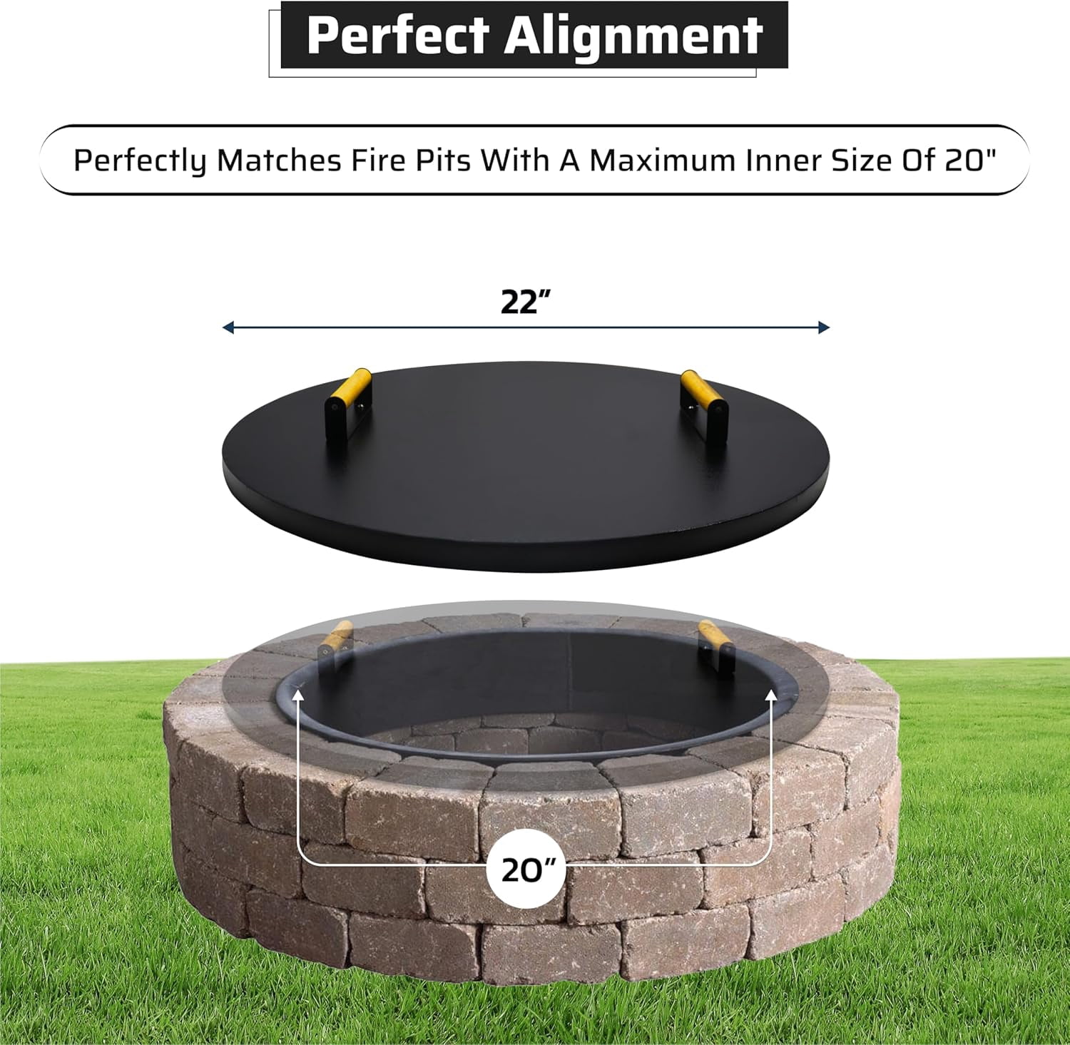 FEBTECH 22" Tabletop Fire Pit Lid - 16 Gauge Carbon Steel Fire Pit Potective Shield With Heat Resistant Coating - Perfect for Fire Pit Inside up to 20 Inches