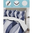 thumbnail image 4 of Quilts Queen Size Bedding Set, Navy Blue Lightweight Quilted Comforter, Modern Moire Abstract Ripple Geometric Soft Reversible Bedspread Coverlet with Pillow Covers for All Season, 90" x 96", 4 of 7