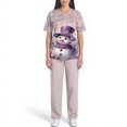 thumbnail image 5 of Wutalume Women's Holiday Print V-Neck Short Sleeve Scrub Set, Festive Top with Pockets and Work Pants, Medical Uniform Outfit,Purple S, 5 of 5