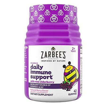 Zarbee's Elderberry Gummies For Kids With Vitamin C, Zinc & Elderberry, Daily Childrens Immune Support Vitamins Gummy For Children Ages 2 And Up, Natural Berry Flavor, 42 Count