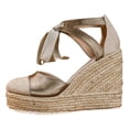 thumbnail image 5 of Rokment Platform Extra Wedge High Heels Dressy Shoes for Women Bride Wedding Beach Patchwork Closed Toe Espadrilles Chunky Heeled Strappy Dress Sandals Summer Fall Gold Size 9.5, 5 of 6
