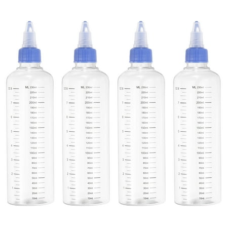 Uxcell 230 ml/8 OZ Plastic Squeeze Bottles with Blue Twist Cap, 4 Pcs Graduated Round Dispensing Bottle Empty Pointed Bottle for Liquids, Crafts, Oils, Transparent